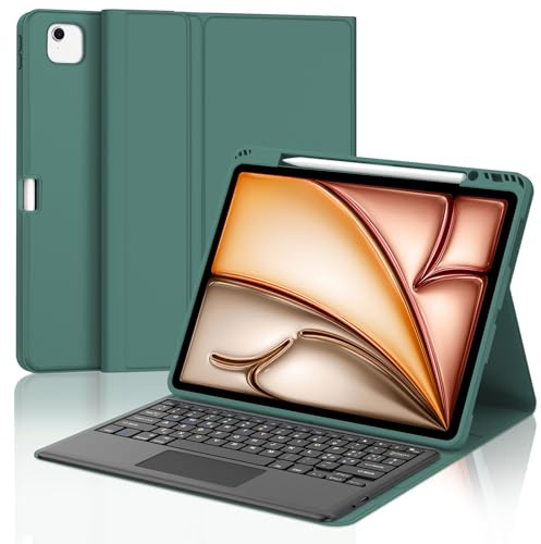 Occtingkind Cover con Tastiera e Touchpad per iPad Air 13 (M4/M3/M2) & iPad Pro 12,9, Custodia, Bluetooth 5.0 Italiana Senza Retroilluminazione, Portapenna Magnetico con Ricarica, Emeralds