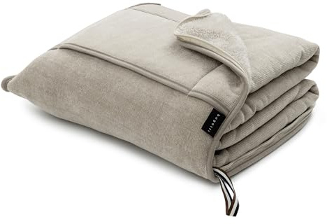 bugatti Reisedecke 130x150 cm - Reisekissen inkl. Decke, kuschelig weich & warm, Flugzeugdecke beige