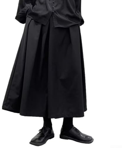 Pantalon gothique Hakama pour homme - Style sombre - Jambes larges - Noir - Élastique - Polyester - Pour printemps, été, quotidien, vacances, design polyvalent - Pour look samouraï - Tailles M à 3XL