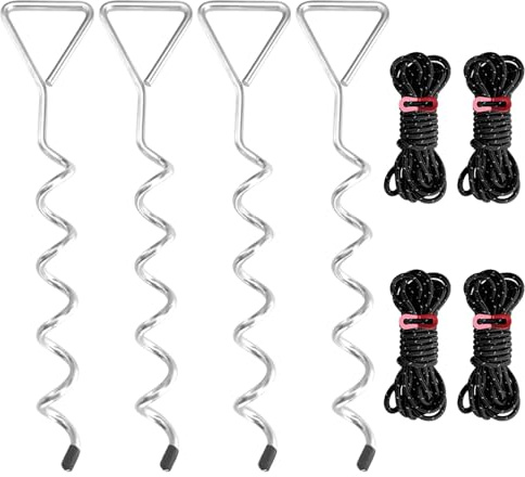 Lot de 8 piquets d'ancrage pour piscine - Fondation à vis robuste et cordes coupe-vent - Pour la couverture de piscine d'hiver - Accessoires de piscine à remplir - Poids (A)