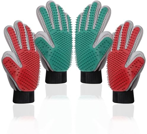 Wsetyy Cat Grooming Glove, Cat Brush Glove for Dogs and Cats, Pet Hair Removal Mitt with Silicone Tips, 2 Pair