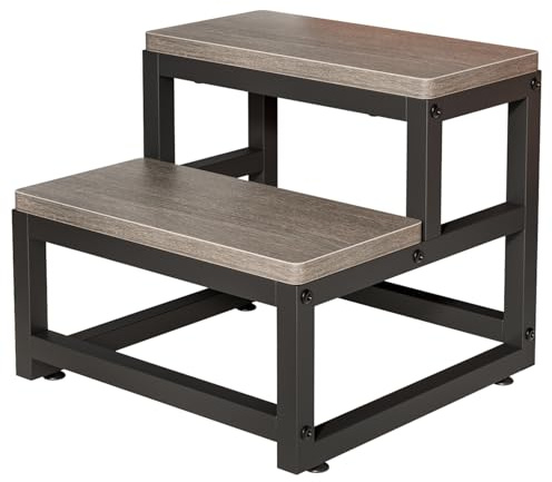 Scala per bambini a 2 livelli - Sgabello in legno massello con antiscivolo, torre di apprendimento Montessori + scale per letti alti | supporta 227 kg (Cenizza, 35 cm)