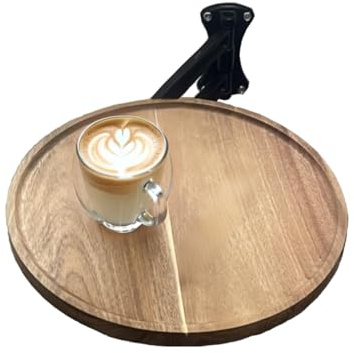 Retractable Wall Mount Folding Table, Adjustable Wall Mounted Coffee Table, Balcony Coffee Table, 13.78 Inch Round Wooden Tabletop, Acacia Brown, Adjustable Angle, Space-Saving Design (black, large)