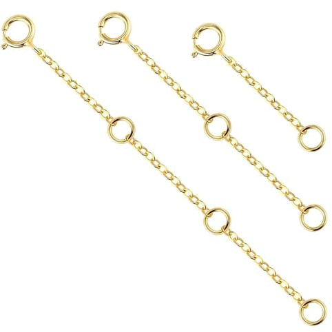 AURISSE 3 Piece 14K Gold Plated Necklace Extender Set for Women, Adjustable Jewellery Extension Chain with Round Clasp for Necklaces Bracelets Anklets (1 2 3 Inch)