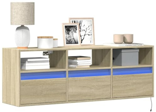 Tomostar Meuble TV Suspendu, Support Télé Flottante Support TV Mural avec lumières LED chêne Sonoma 130x31x45 cm
