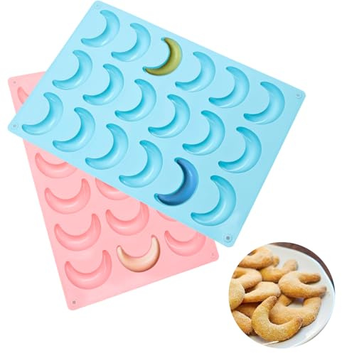 Vanillekipferl Backform Silikon, 2 Stück Vanillekipferl Form Silikon, Vanillekipferl Backblech, Mini 18 Löcher Mondform 3D Mond Vanillekipferl Schokoladenform für Schokolade Eiswürfel Pralinen