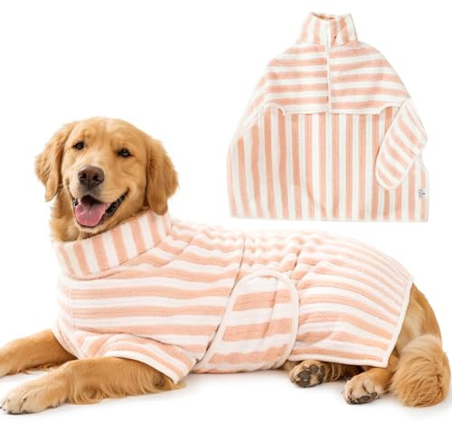 Dog Drying Coat, Super Absorbent Dog Bathrobe Towel, Cute Soft Pet Bathrobe, Adjustable, Microfiber Dog Drying Towel, Pet Towel Robe for Medium Large Dogs,Bath, Swim, Groom & Travel