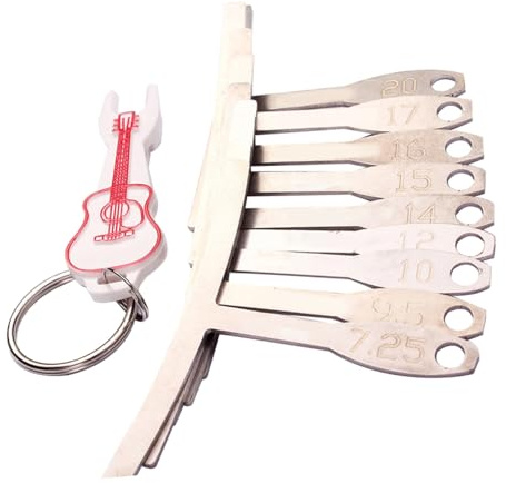 GALPADA Kit de 9 Galgas de Radio para Diapasón de Guitarra, Herramienta de Luthier en Metal Color Plata, sin Bordes Ásperos para Ajuste Preciso en Guitarras Acústicas y Color Aleatorio