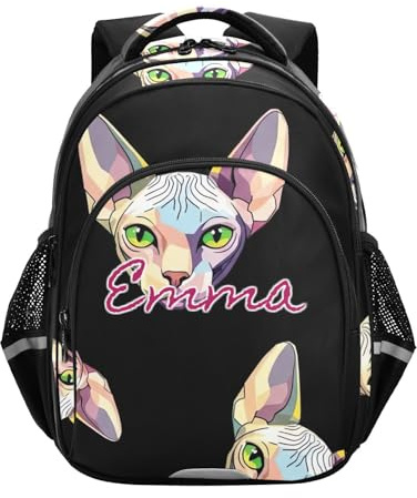 RPLIFE Sac à dos personnalisé pour enfants, sac à dos d'école primaire personnalisé Sphynx coloré chat noir garçons, Chat Sphynx Coloré Noir, 17 Inch, Sacs à dos traditionnels