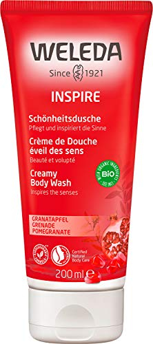 WELEDA Bio Inspire Duschgel vegan - Naturkosmetik Granatapfel Duschseife für Frauen & Männer mit Orange, Vanille Duft - Natürliche Hautpflege Dusche zur Reinigung von Gesicht & Körper (1x 200ml)