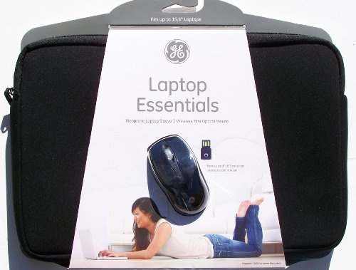 GE Laptop Essentials - Funda de Neopreno para Ordenador portátil (15,6 Pulgadas) y ratón óptico inalámbrico