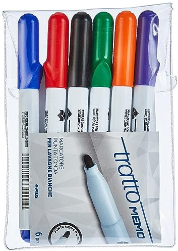 Tratto Memo, Marcatore per Lavagna Punta Tonda Busta 6 pz, 6 Colori