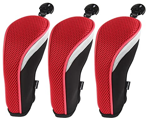 Andux Lot de 3 Couvre-Clubs de Golf Hybrides à col Court avec Cadran n° Tag Rouge