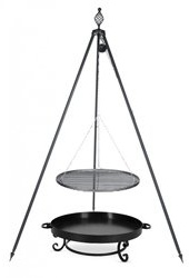 Schwenkgrill Nortpol Farmcook Rohstahlrost 60 cm Pan32 mit Dreibein Oskar, Rost aus Rohstahl und Feuerschale Pan32