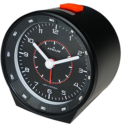 ATRIUM Funkwecker analog schwarz ohne Ticken mit Beleuchtung, Nachtlicht und Snooze A960-7