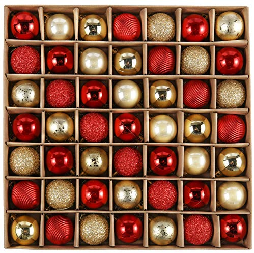 Valery Madelyn 49pcs 3cm Boules de Noël, Décoration d'ornements de Boule de Noël Rouge et Dorée Incassable, Décoration Boule De Sapin De Noël, Paillette Mat Brillant, Emballage en Carton Kraft