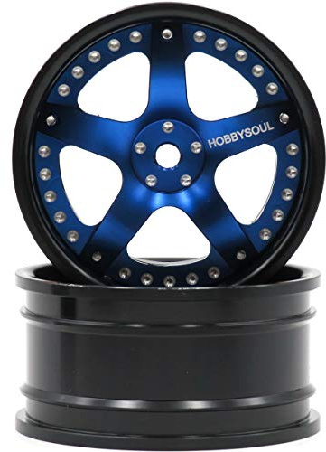 hobbysoul 2pcs RC 1/10 Aluminum Alloy Wheel Rims Hex 12mm Adjustable Offset Black & Blue Color Fit 1:10 RC On Road Drift Touring Car Tires