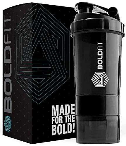 Boldfit Gym Spider Shaker Bottle 500ml with Extra Compartment, Ideal for Protein, Preworkout and BCAAs, BPA Free Material Sipper Bottle (Black)