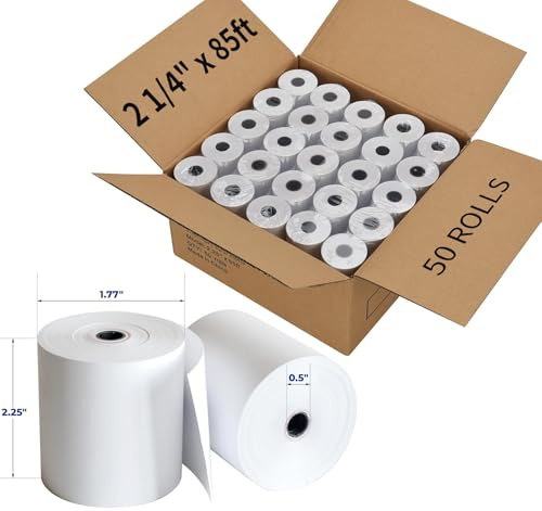 2 1/4'' x 85' Thermal Receipt Paper 50 Rolls, PAPRMA POS Paper Cash Register Paper Rolls, Thermal Paper for Square Terminal Credit Card Machine Verifone VX510 VX570 FD50 T4220