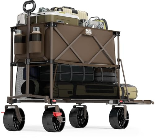 TIMBER RIDGE 400L Large Capacity Folding Double Decker Wagon with Brakes, 54 Extra Long Extender Wagon Cart, 450lbs Heavy Duty Collapsible Cart, All-Terrain Big Wheels for Camping, Sports, Shopping