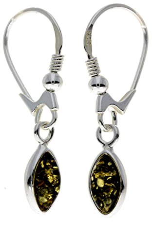 Pendientes ovalados de ámbar báltico y plata de ley 925 con ganchos de gota – 8268D, Amber,