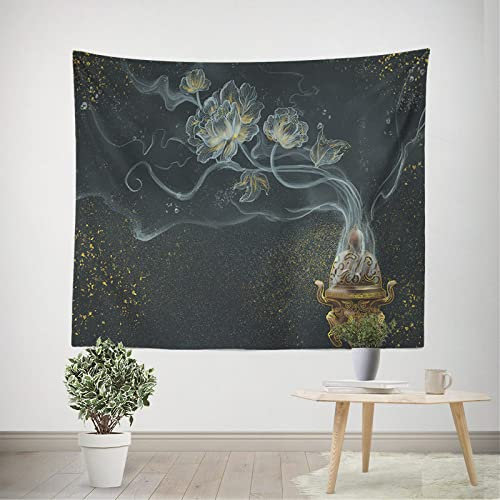 Wandteppich, Retro Asiatischer Orientalischer Ethnischer Wandteppich, Wandbehang, Weißer Rauch, Pfingstrose, Weihrauchbrenner, Wandteppiche Für Schlafzimmer, College, Wohnheim, Wohnzimmer, Zuhaus