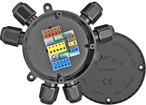 Abzweigdose Verteilerdose Außen Wasserdicht Erbindungsdose POWFUL Junction Box Drahtkern Ø0,6-2mm 32A Kabeldurchmesser Ø4mm-9mm 2-6Wege Großer Platz Schnelle Installation ohne Werkzeug