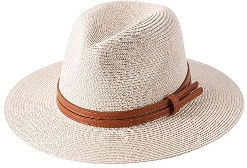MCHDMI SYT-MD Strohhut Damen, Strandhut mit breiter Krempe, UV-Schutz, große Größe, Panama-Sonnenhut, Sommer-Strohhut, Damen, Herren, 60 cm, Faltbarer Fedora-Hut (Color : Beige, Size : XL 60cm)