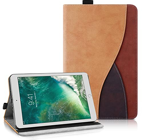 AsWant Étui Coque Compatible avec iPad 6ème/5ème Génération 9,7 Pouces 2018/2017, Housse de Protection avec Fonction Support Coque Tablette iPad Air 2 (Marron)