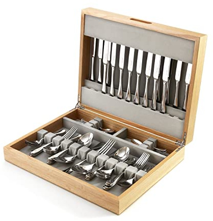 Robert Welch Radford Bright, 60 Piece Cutlery Canteen Set for 8 People. Made from Stainless Steel. Dishwasher Safe.