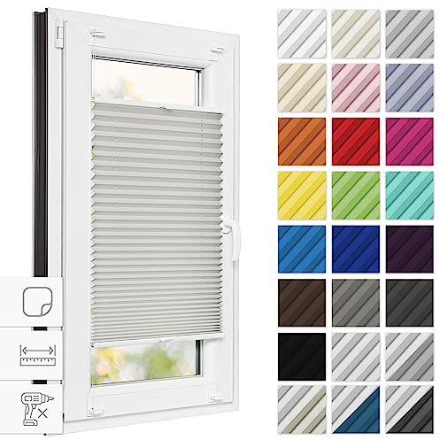 Estika Plissee zum Kleben 75 cm x 120 cm - Perle - Plissee ohne Bohren, Klebeplissee, Rollos für Fenster, Jalousien Fenster für innen, Raffrollo, Fensterplissee