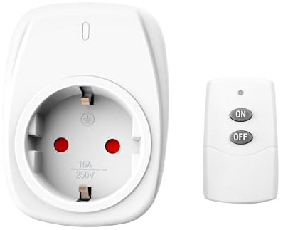 HBN 1X Funksteckdosen mit 1 Fernbedienung, 16A/3.680W Ferngesteuerte Stecker für Innen Weihnachtsdeko, Haushaltsgeräte, Reichweite 30m, Weiß