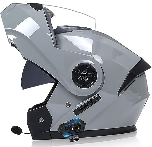 Casco Moto Integrato Bluetooth Modulare Flip Full Face Apribile con Doppia Visiera Caschi Speaker Integrato Microfono per Risposta Automatica Donna o Uomo Certificazione ECE