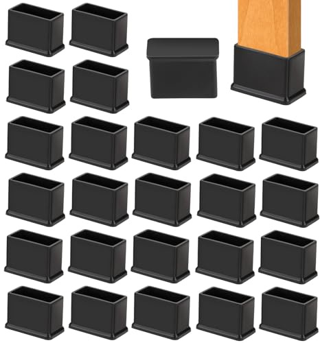 24 tappi rettangolari per gambe di sedia, 15 x 30 mm, coperture per gambe del tavolo in gomma spessa nera, protezioni per pavimenti per gambe di sedie, fermi per gambe di mobili in PVC, per ridurre il