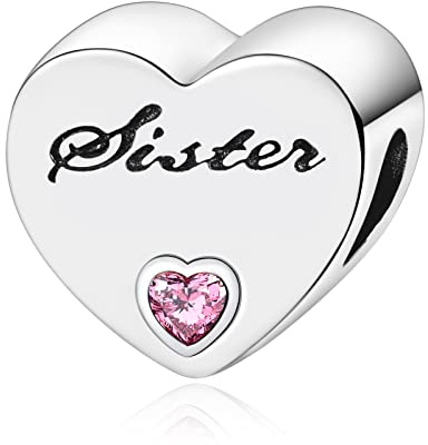Amuefer Sorella Cuore Charm Compatibili Bracciale Collana, Argento Sterling Ciondolo Compleanno Natale Gioielli Regali per le Donne Moglie Amici