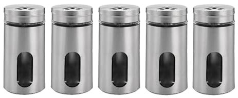 Paquete de 5 tarros de especias de acero inoxidable con tapas de coctelera, juego de botellas de vidrio para condimentos, recipiente de 100 ml para especias, latas de almacenamiento de condimentos
