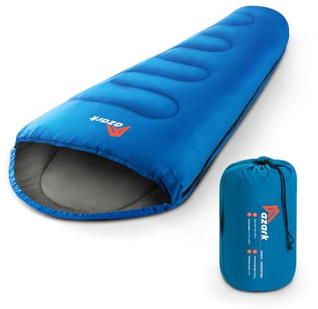 azark Premium Sleeping Bag, 350GSM, Lightweight and Waterproof, 4 Seasons of Camping, Hiking and Outdoors, Sleeping bag for Adults & Kids (Blue)