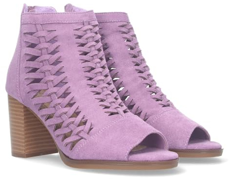 shoes&blues.es Botin de Tacon para Mujer, con Tiras Trenzadas, de Punta Abierta, Cierre de Cremallera, Comodos.