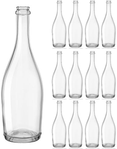 12 Pcs - Bouteille en verre vide transparente 75cl pour vin mousseux et bière artisanale COLLIO | Bouteille en verre vide pour vin et bière artisanale avec prédisposition bouchon couronne