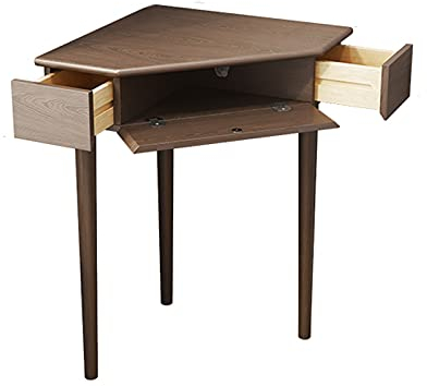 Büroschreibtisch, Eckschreibtisch aus Holz, robuster Heimschreibtisch mit dreieckiger Tischplatte, kompakter Schreibtisch mit 2 kleinen Schubladen und Ablagefächern, Arbeitszimmer, Schreibtisch,