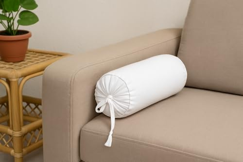 2 Pcs Cervical Neck Roll Pillow Cover with Drawstring Closures Round Neck Roll Pillow Case Cotton Bolster Pillowcases for Cylindrical Cushion (White, 6X 16 inch (15 x 40 cm))