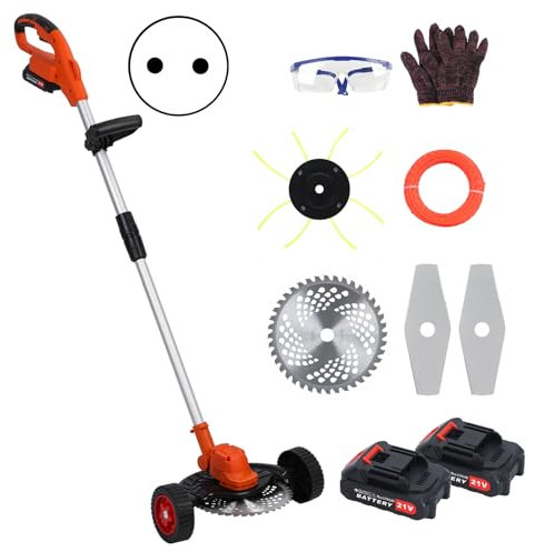 Karelwui Tondeuse à gazon électrique sans fil de 25,4 cm - Moteur sans balais de 1280 W - Désherbeur sans fil - Barre télescopique - Désherbeur domestique pour l'UE polyvalente