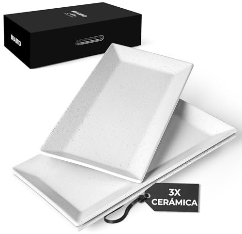 MIAMIO - Ensemble de Plateaux de Service en Céramique de 3 Grandes Plats de Service/Plateaux Rectangulaires pour Thanksgiving, Dinde et Noël - Plateau Sécuritaire pour Micro-ondes (34.5 x 17 cm)