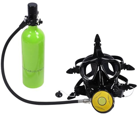 Jectse Équipement de Plongée pour Bouteille de Plongée, Mini Bouteille de Plongée de 1 L avec Masque de Plongée Intégral, Petit Cylindre D'oxygène de Plongée, Système de Plongée (Green)