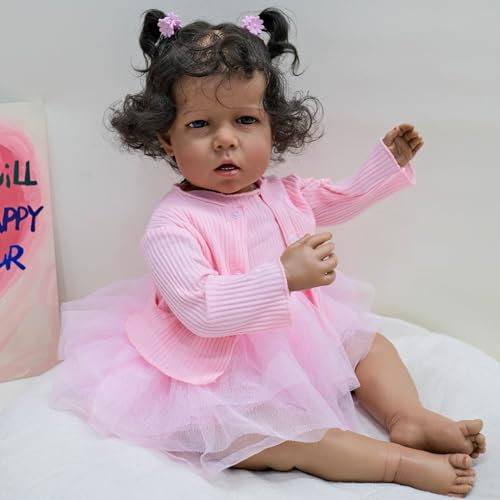 YIHANGG 20Zoll Afroamerikanisch Reborn Baby Puppe 50cm Neugeborenes Realistisch Mädchen Kleinkind Puppe Sichtbare Adern Dunkle Haut Weihnachten Geburtstag Geschenke