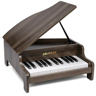 JALOKEE Tastiera per pianoforte per bambini, 25 tasti, pianoforte a coda in miniatura, strumento educativo in legno, volume regolabile, adatto per ragazze e ragazzi in età bassa (Noce)
