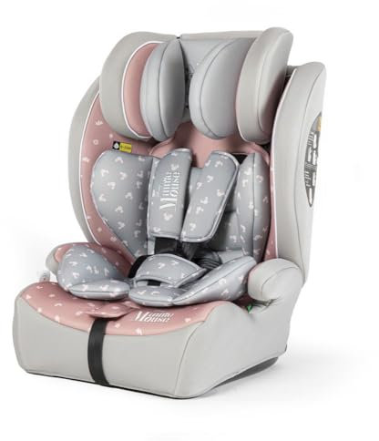 Tataway Seggiolino Auto Minnie Mouse I-SIZE R129. Alzabimbo per la sicurezza dei bambini con altezza da 76 a 150 cm. Poggiatesta regolabile e imbottitura extra.