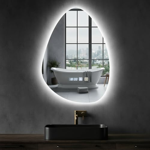 Bellanny Badspiegel mit Beleuchtung, 50×70cm Badezimmerspiegel - LED Badezimmer Spiegel mit Beleuchtung, Wandspiegel mit Licht | Touch-Schalter, Dimmbar, 3 Lichtfarben, Antibeschlag, Speicherfunktion
