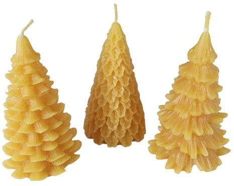 Bienenwachskerze Tannenbaumkerzen 3er-Set 9 cm Weihnachten — handgegossenes Wachs-Tannen-Trio Geschenk, Made in Germany