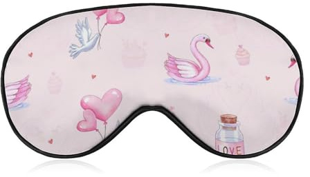 Bequemer Augenschutz für die Nacht, Liebesherzen, Luftballons, Cupcakes, Schwäne, rosa Augenabdeckung, weicher elastischer Riemen für Damen und Herren